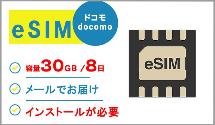 eSIMの販売,容量30GB,8日間