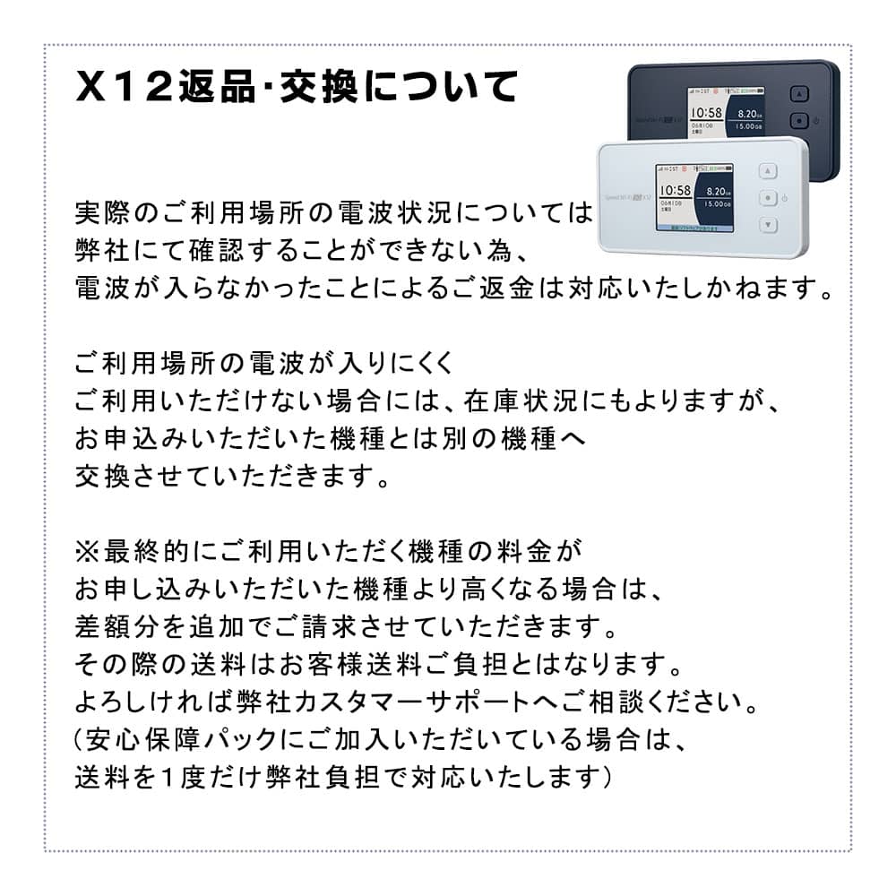 完全無制限モバイルWiFiルーターX12,返品,交換